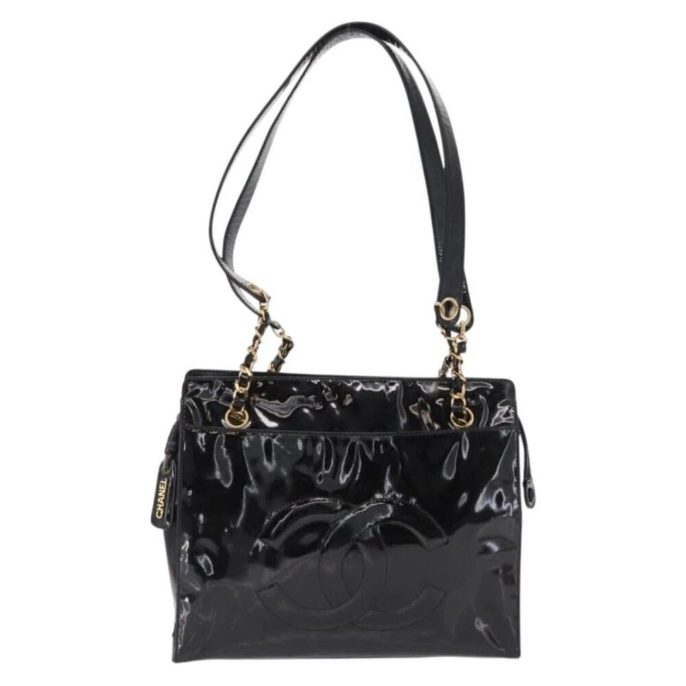 Chanel Vintage Timeless Chain Patent Black Patent_Leather Shoulder Bag Bag